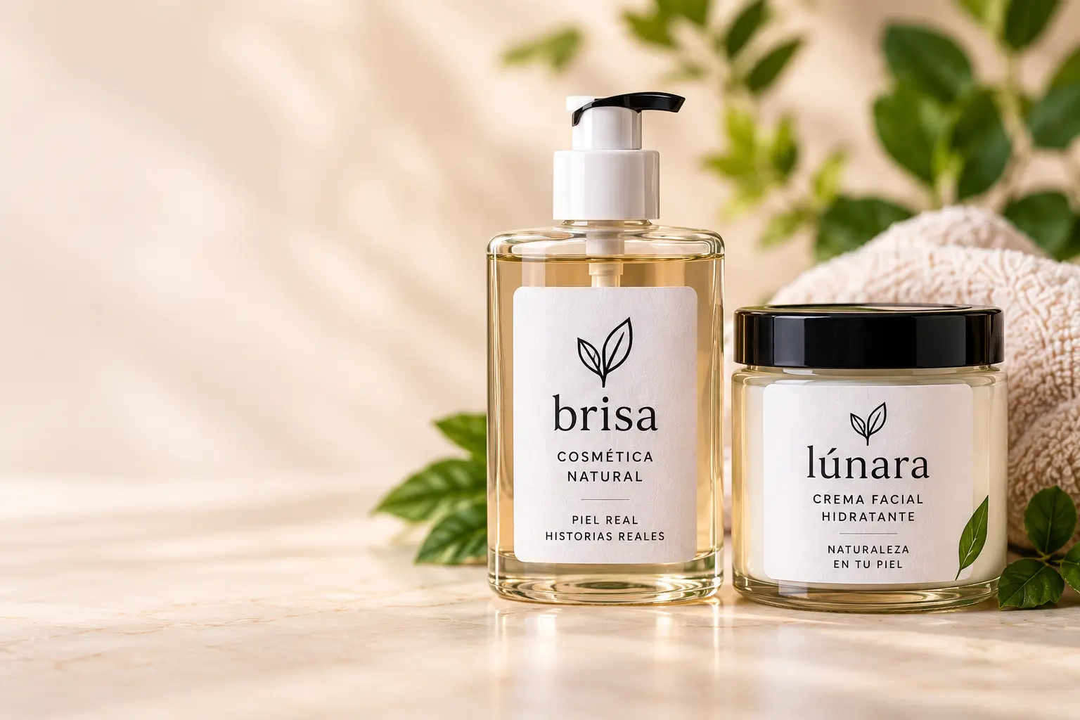 Dispensador y frasco de crema con etiquetas botánicas: etiquetas personalizadas para cosmética y cuidado personal