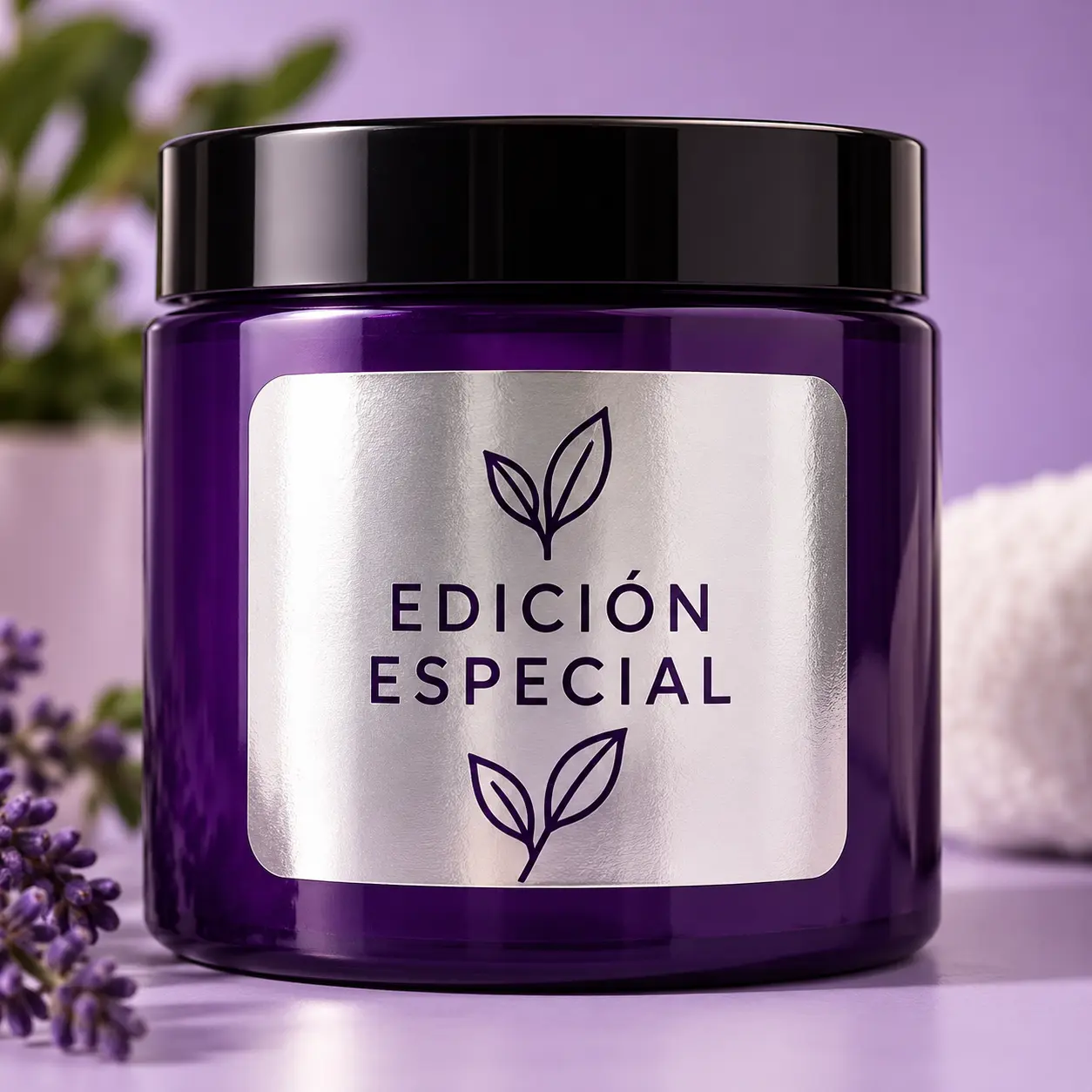 Etiqueta en BOPP metalizado plateado sobre un frasco: efecto plata para cosmética y ediciones especiales